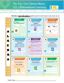 Preview of IXL Tic-Tac-Toe Choice Board