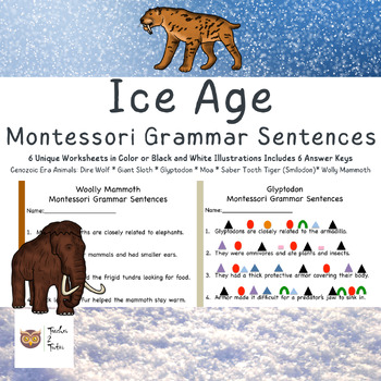 Ice Age Animals Montessori Grammar Sentences by Teacher 2 Tutor | TPT