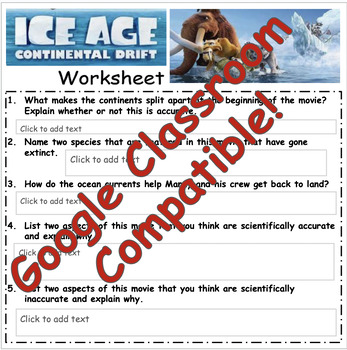 Preview of Ice Age: Continental Drift Movie Worksheet & CER (Claim, Evidence, Reasoning)