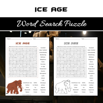Ice Age Word Search Puzzle No Prep Activity Printable PDF by Puzzles