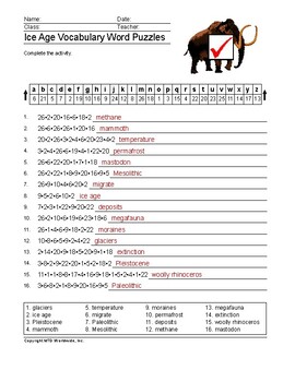 Ice Age Word Search and Vocabulary Worksheet Printables by Lesson Machine