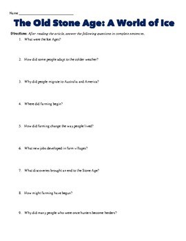 Ice Age and Stone Age Reading Worksheet by Students of History | TpT