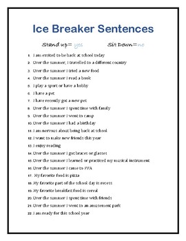 Ice Break Sentences Game by Therapy With Hayley | TPT