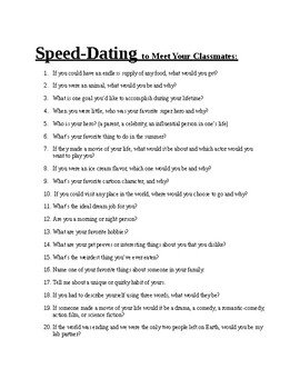 chool peed dating questions
