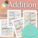Ice Cream 10 Frame Addition Worksheets or Flashcards for B