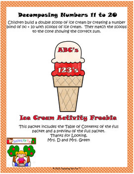 Preview of Ice Cream Activity Decomposing Numbers 11 to 20  Freebie