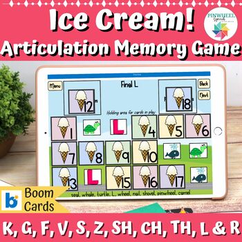 Preview of Ice Cream Articulation Memory Game Boom Cards™ Summer Speech Therapy Activity