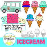 Ice Cream Clip Art - Ice Cream Cones , Confetti Paper, Ice