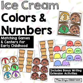 Preview of Ice Cream Colors & Numbers Matching Games - Preschool Ice Cream Activities