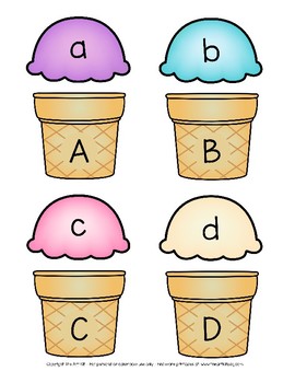 Preview of Ice Cream Cone Alphabet Letter Uppercase and Lowercase Match Up Printable Cards