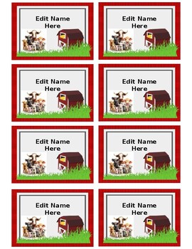Preview of Farm Animals Barn and Cows Editable Name Tags Locker Labels Book Bin Cubby