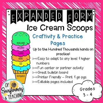 Preview of Ice Cream Cone Expanded Form Craftivity & Practice Pages!