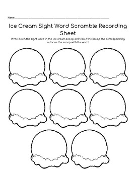 Preview of Ice Cream Cone Sight Word Scramble Recording Sheet