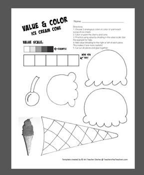 Ice Cream Cone Value and Color Art Project Printable Template Sub