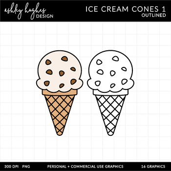 ice cream cones clipart 1 outlined by ashley hughes design tpt