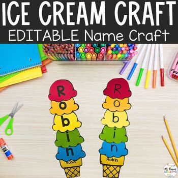 Preview of Ice Cream Craft | EDITABLE Name Craft