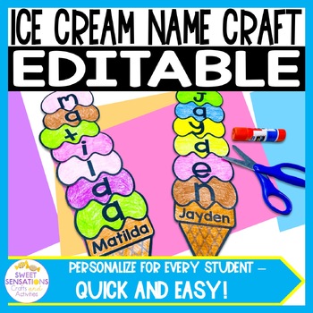 Preview of Summer Name Craft Ice Cream Name Craft Beach Crafts End of Year Bulletin Board