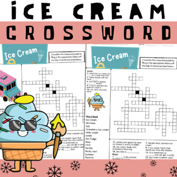 Ice Cream CrossWord Puzzle Worksheet Activities For Kids Brain Game