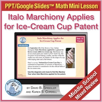 Preview of Ice-Cream Cup Patent by Italo Marchiony | Middle School Math-History Slides PPT