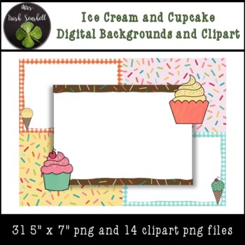 Preview of Ice Cream & Cupcake Digital Paper and Clipart - Commercial Use