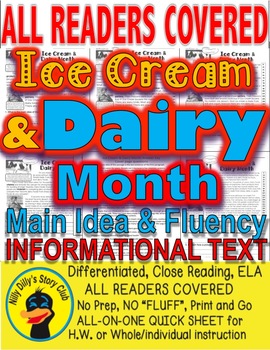 Preview of Ice Cream & Dairy Month Fun FACTS Close Reading 5 Leveled Passages Print-n-Go