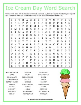 ice cream day word search puzzle by words are fun tpt