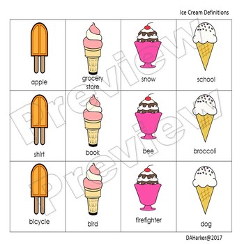 Ice Cream Speech Therapy Definitions by Mrs H's Speech Therapy Room