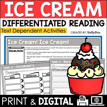 Preview of Ice Cream Facts Reading Passage and Worksheets