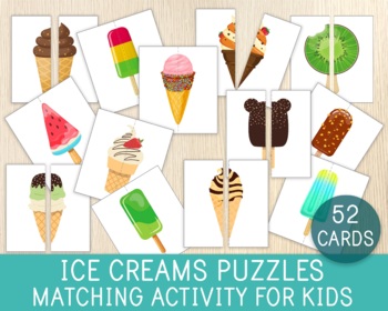 Preview of Ice Cream Matching Activity, 52 Puzzles, Busy Bags, Quiet Time, Summer Game