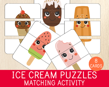 Preview of Ice Cream Matching Activity, Toddler & Preschool Game, Summer Puzzles, Busy Bag