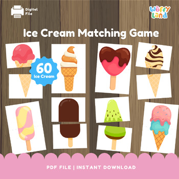 Preview of Ice Cream Matching Game, Puzzle Game, Matching Activity, Symmetry Cards, Summer