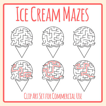 Preview of Ice Cream Mazes with Solutions Summer Food Ice Creams in Cones Clip Art Set