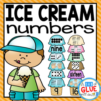 Preview of Ice Cream Math Number Matching | Subitizing Numbers to 20 | Summer Math Games