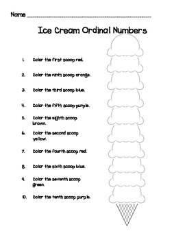 ice cream ordinal numbers by kristas kindergarten tpt