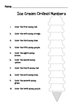 ice cream ordinal numbers by mrs messer teachers pay