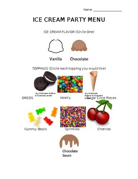 Preview of Ice Cream Party Menu