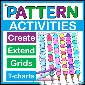 Preview of Math Pattern Worksheets for Growing and Translations, First and Second Grade