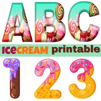 Preview of Ice Cream Printable Alphabet Letters and Numbers A-Z 0-9