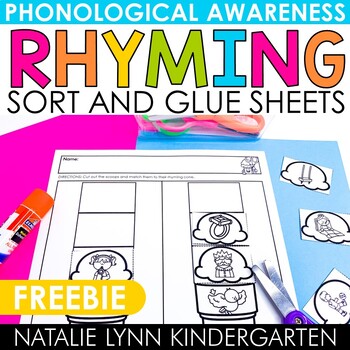 Preview of Ice Cream Rhyming Words Worksheets | Phonological Awareness Cut and Sort Sheets