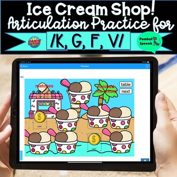 Preview of Ice Cream Shop Articulation Game for /k, g, f, v/ Boom Cards