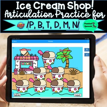 Preview of Ice Cream Shop Articulation Game for /p, b, t, d, m, n/ Boom Cards