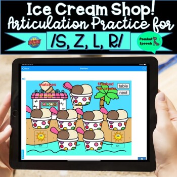 Preview of Ice Cream Shop Articulation Game for /s, z, l, r/ Boom Cards Distance Learning