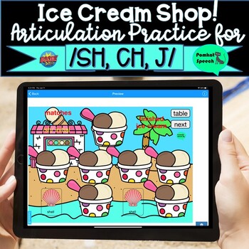 Preview of Ice Cream Shop Articulation Game for /sh, ch, j/ Boom Cards Distance Learning
