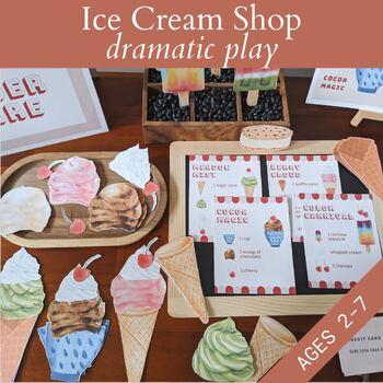 Preview of Ice Cream Shop Dramatic Play Center, Restaurant Menu Math Pretend Play Preschool
