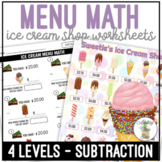 Ice Cream Shop Menu Math Making Change Subtraction Worksheets