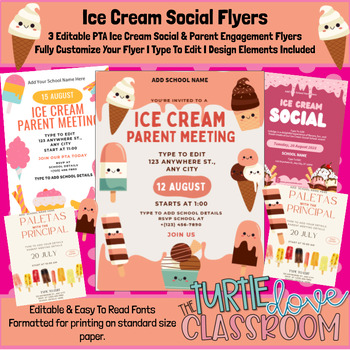Preview of Ice Cream Social & Parent Engagement Flyers (4)- Fully Customize your Flyer