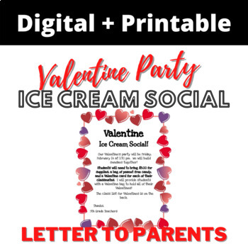 Preview of Ice Cream Social Valentine's Day Party Letter to Parents
