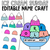 Ice Cream Sundae Scoops Summer Editable Name Craft Back To