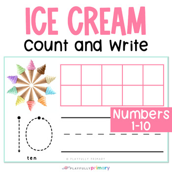 Preview of Count and Write Ice Cream Math Activity, Summer OT Mini Eraser Math Task Cards