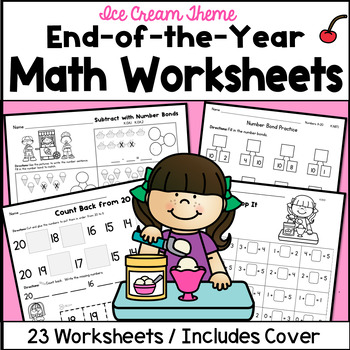 Preview of Ice Cream Theme Math Worksheets / End of Year or Summer Math Review Workbook